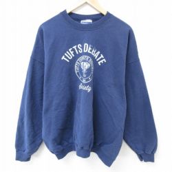 【50%OFF】XL★古着 ヘインズ Hanes 長袖 スウェット メンズ 00年代 00s TUFS DEBATE ゾウ 大きいサイズ クルーネック 紺 ネイビー 25may01 中古 スエット トレーナー トップス