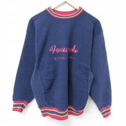【50%OFF】L★古着 長袖 スウェット メンズ 90年代 90s フォックスウッズ ビンゴ カジノ 刺繍 クルーネック USA製 紺 ネイビー 25may01 中古 スエット トレーナー トップス
