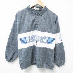 L★古着 長袖 スウェット メンズ 90年代 90s ウイングフット スポーツ ツートンカラー 襟付き 濃グレー 霜降り 25may01 中古 スエット トレーナー トップス