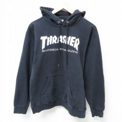 S★古着 スラッシャー 長袖 スウェット パーカー メンズ ビッグロゴ クルーネック 黒 ブラック 25may01 中古 スエット トレーナー トップス