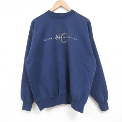 【50%OFF】XL★古着 ヘインズ Hanes 長袖 スウェット メンズ 00年代 00s NC 大きいサイズ クルーネック 紺 ネイビー 25may02 中古 スエット トレーナー トップス