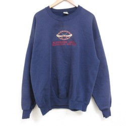 【50%OFF】XL★古着 ジャージーズ 長袖 スウェット メンズ 90年代 90s BLUEWATER GRILL 刺繍 大きいサイズ クルーネック USA製 紺 ネイビー 25may02 中古 スエット トレーナー トップス