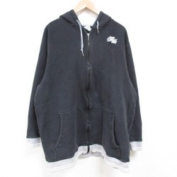 XL★古着 ナイキ 長袖 フルジップ スウェット パーカー メンズ 00年代 00s ワンポイントロゴ AIR ラグラン 黒 ブラック 25may02 中古 スエット トレーナー トップス