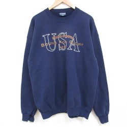 XL★古着 バンヒューセン 長袖 スウェット メンズ 90年代 90s USAロゴ クルーネック USA製 紺 ネイビー 25may02 中古 スエット トレーナー トップス