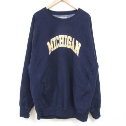 【50%OFF】XL★古着 STEVE&BARRYS 長袖 スウェット メンズ 00年代 00s ミシガン 大きいサイズ クルーネック 紺 ネイビー 25may02 中古 スエット トレーナー トップス