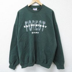 XL★古着 ヘインズ Hanes 長袖 スウェット メンズ 00年代 00s フォレスト ELEMENTARY スタッフ 大きいサイズ クルーネック 緑 グリーン 25may07 中古 スエット トレーナー トップス