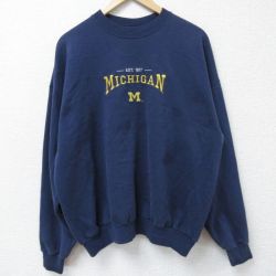 XL★古着 ヘインズ Hanes 長袖 スウェット メンズ 00年代 00s ミシガン 刺繍 クルーネック 紺 ネイビー 25may07 中古 スエット トレーナー トップス