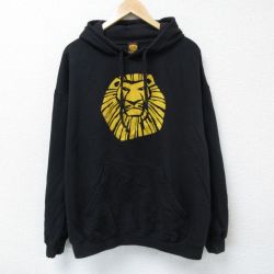 XL★古着 長袖 スウェット パーカー メンズ ディズニー DISNEY ライオンキング 大きいサイズ 黒 ブラック 25may07 中古 スエット トレーナー トップス