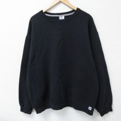 XL★古着 ラッセル 長袖 スウェット メンズ 00年代 00s 無地 大きいサイズ クルーネック 黒 ブラック 25may07 中古 スエット トレーナー トップス