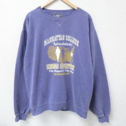 【50%OFF】XL★古着 長袖 スウェット メンズ 90年代 90s マラソン マンハッタン カレッジ ウイングフット クルーネック USA製 紫 パープル 25may07 中古 スエット トレーナー トップス