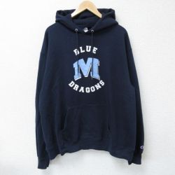 XL★古着 チャンピオン 長袖 スウェット パーカー メンズ BLUE DRAGONS 大きいサイズ 紺 ネイビー 25may07 中古 スエット トレーナー トップス