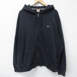 XL★古着 ナイキ 長袖 フルジップ スウェット パーカー メンズ 00年代 00s ワンポイントロゴ 大きいサイズ 黒 ブラック 25may07 中古 スエット トレーナー トップス