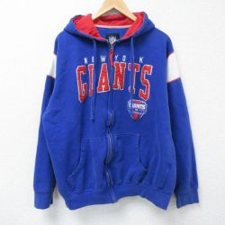 XL★古着 長袖 フルジップ スウェット パーカー メンズ NFL ニューヨークジャイアンツ 青他 ブルー アメフト スーパーボウル 25may07 中古 スエット トレーナー トップス