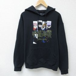M★古着 長袖 スウェット パーカー メンズ アニメ 呪術廻戦 黒 ブラック 25may08 中古 スエット トレーナー トップス