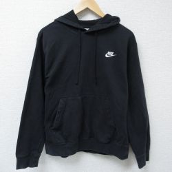 L★古着 ナイキ NIKE 長袖 スウェット パーカー メンズ ワンポイントロゴ 黒 ブラック 25may08 中古 スエット トレーナー トップス