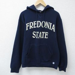 M★古着 ラッセル 長袖 スウェット パーカー メンズ 00年代 00s FREDONIA 紺 ネイビー 25may08 中古 スエット トレーナー トップス