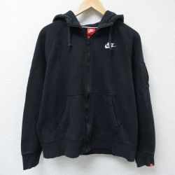 【20%OFF】L★古着 ナイキ NIKE 長袖 フルジップ スウェット パーカー メンズ ワンポイントロゴ ラグラン 黒 ブラック 25may08 中古 スエット トレーナー トップス