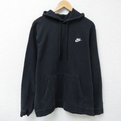 【20%OFF】XL★古着 ナイキ NIKE 長袖 スウェット パーカー メンズ ワンポイントロゴ 黒 ブラック 25may08 中古 スエット トレーナー トップス
