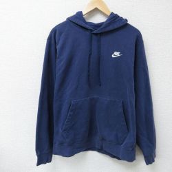 XL★古着 ナイキ NIKE 長袖 スウェット パーカー メンズ ワンポイントロゴ 紺 ネイビー 25may08 中古 スエット トレーナー トップス
