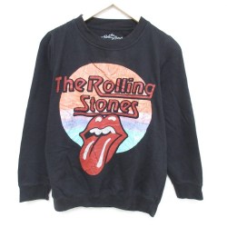 M★古着 長袖 ロック バンド スウェット メンズ ローリングストーンズ The Rolling Stones クルーネック 黒 ブラック 25may12 中古 スエット トレーナー トップス