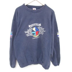 【50%OFF】XL★古着 長袖 スウェット メンズ 00年代 00s ニューポートブルー 刺繍 大きいサイズ コットン クルーネック 紺 ネイビー 25may12 中古 スエット トレーナー トップス