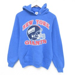 M★古着 フルーツオブザルーム 長袖 スウェット パーカー メンズ 90年代 90s NFL ニューヨークジャイアンツ ラグラン USA製 青 ブルー アメフト スーパーボウル 25may12 中古 スエット トレーナー トップス