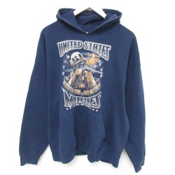 【50%OFF】XL★古着 長袖 スウェット パーカー メンズ 00年代 00s USマリーンズ 紺 ネイビー 25may12 中古 スエット トレーナー トップス