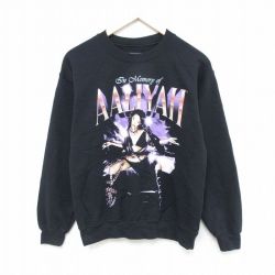 S★古着 長袖 ロック バンド スウェット メンズ アリーシャ クルーネック 黒 ブラック 25may09 中古 スエット トレーナー トップス