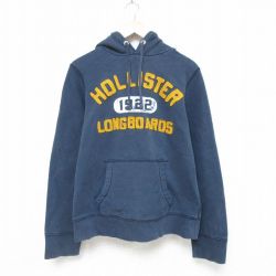 M★古着 ホリスター Hollister 長袖 スウェット パーカー メンズ ビッグロゴ 薄紺 ネイビー 25may09 中古 スエット トレーナー トップス
