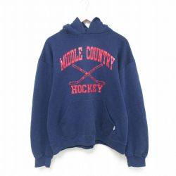 L★古着 ラッセル 長袖 スウェット パーカー メンズ ホッケー 紺 ネイビー 25may09 中古 スエット トレーナー トップス