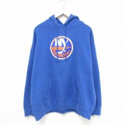 XL★古着 マジェスティック 長袖 スウェット パーカー メンズ NHL ニューヨークアイランダース 大きいサイズ 青 ブルー アイスホッケー 25may09 中古 スエット トレーナー トップス