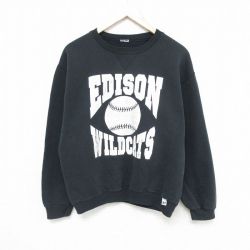 M★古着 ラッセル 長袖 スウェット メンズ 00年代 00s ボール クルーネック 黒 ブラック 25may09 中古 スエット トレーナー トップス