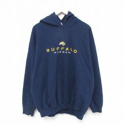 XL★古着 長袖 スウェット パーカー メンズ 00年代 00s NHL バッファローセイバーズ 大きいサイズ 紺 ネイビー アイスホッケー 25may09 中古 スエット トレーナー トップス