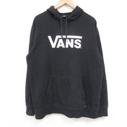 L★古着 バンズ VANS 長袖 スウェット パーカー メンズ ビッグロゴ 黒 ブラック 25may10 中古 スエット トレーナー トップス