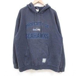 XL★古着 リーボック REEBOK 長袖 スウェット パーカー メンズ 00年代 00s NFL シアトルホークス 大きいサイズ 紺 ネイビー アメフト スーパーボウル 25may10 中古 スエット トレーナー トップス