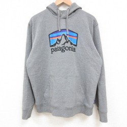 L★古着 パタゴニア 長袖 スウェット パーカー メンズ ビッグロゴ 濃グレー 霜降り 25may10 中古 スエット トレーナー トップス