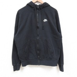 L★古着 ナイキ NIKE 長袖 フルジップ スウェット パーカー メンズ ワンポイントロゴ 黒 ブラック 25may10 中古 スエット トレーナー トップス