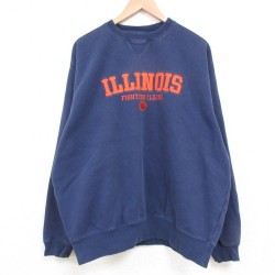 XL★古着 ナイキ NIKE 長袖 スウェット メンズ 00年代 00s イリノイ クルーネック 紺 ネイビー 25may10 中古 スエット トレーナー トップス