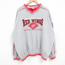 XL★古着 リー Lee 長袖 スウェット メンズ 00年代 00s NHL デトロイトレッドウィングス 刺繍 大きいサイズ ラグラン Vネック グレー 霜降り アイスホッケー 25may10 中古 スエット トレーナー トップス