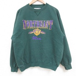 【50%OFF】L★古着 長袖 スウェット メンズ クルーネック 90年代 90s ノースイースト 緑 グリーン 25may10 中古 スエット トレーナー トップス