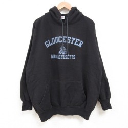 XL★古着 長袖 スウェット パーカー メンズ マサチューセッツ 大きいサイズ 黒 ブラック 25may13 中古 スエット トレーナー トップス