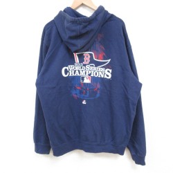 【50%OFF】XL★古着 マジェスティック 長袖 フルジップ スウェット パーカー メンズ MLB ボストンレッドソックス ワールドシリーズ 紺 ネイビー メジャーリーグ ベースボール 野球 25may13 中古 スエット トレーナー トップス