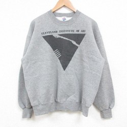 【20%OFF】L★古着 ジャージーズ 長袖 スウェット メンズ 90年代 90s アート クルーネック USA製 グレー 霜降り 25may13 中古 スエット トレーナー トップス