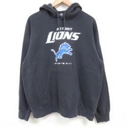 L★古着 長袖 スウェット パーカー メンズ 00年代 00s NFL デトロイトライオンズ 黒 ブラック アメフト スーパーボウル 25may13 中古 スエット トレーナー トップス