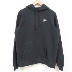 M★古着 ナイキ NIKE 長袖 スウェット パーカー メンズ ワンポイントロゴ 黒 ブラック 25may13 中古 スエット トレーナー トップス