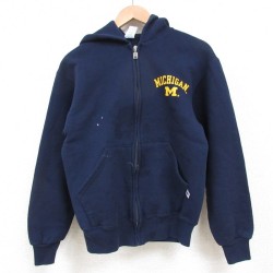 【50%OFF】S★古着 ラッセル 長袖 フルジップ スウェット パーカー メンズ 00年代 00s ミシガン 紺 ネイビー 25may13 中古 スエット トレーナー トップス