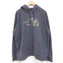 XL★古着 ノースフェイス THE NORTH FACE 長袖 スウェット パーカー メンズ ビッグロゴ クルーネック 濃グレー 25may13 中古 スエット トレーナー トップス