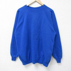 L★古着 ヘインズ Hanes 長袖 スウェット メンズ 90年代 90s 無地 クルーネック USA製 青 ブルー 25may14 中古 スエット トレーナー トップス