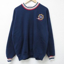 XL★古着 長袖 スウェット メンズ 90年代 90s DeTOUR クルーネック USA製 紺 ネイビー 25may14 中古 スエット トレーナー トップス