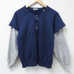 M★古着 ギャップ GAP スポーツ 長袖 スウェット メンズ 90年代 90s 無地 ラグラン ヘンリーネック 紺他 ネイビー 霜降り 25may14 中古 スエット トレーナー トップス